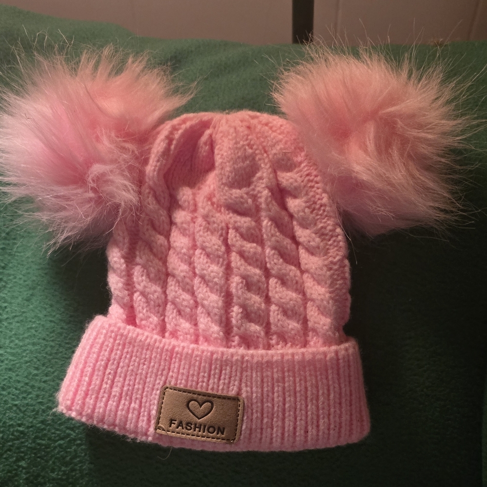 Kids Pink Pom-Pom Beanie